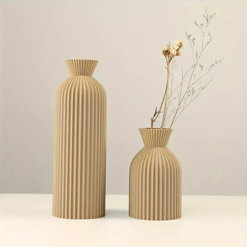 Black Ribbed Vase Set