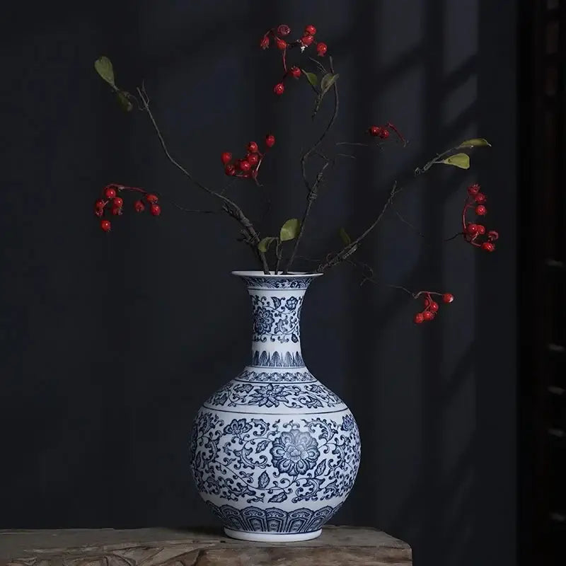 Blue Ceramic Floral Vase