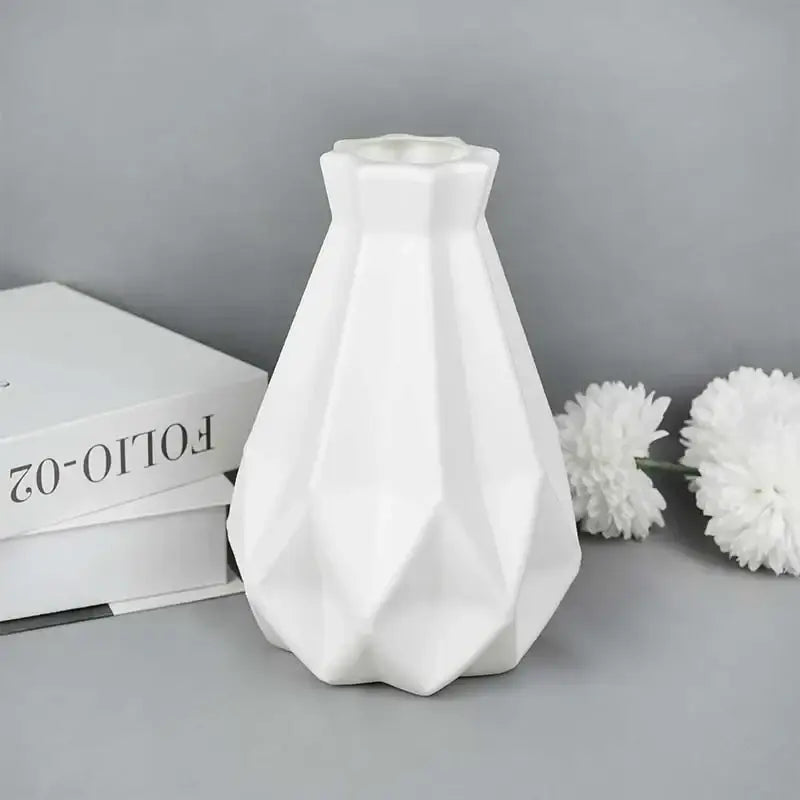 White Faceted Flower Vase