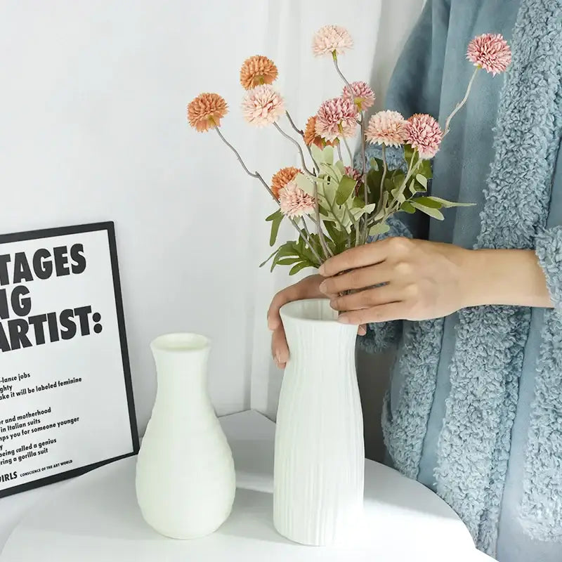 White Faceted Flower Vase