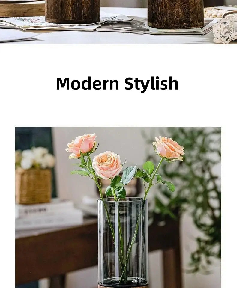 Retro Glass Wood Vase