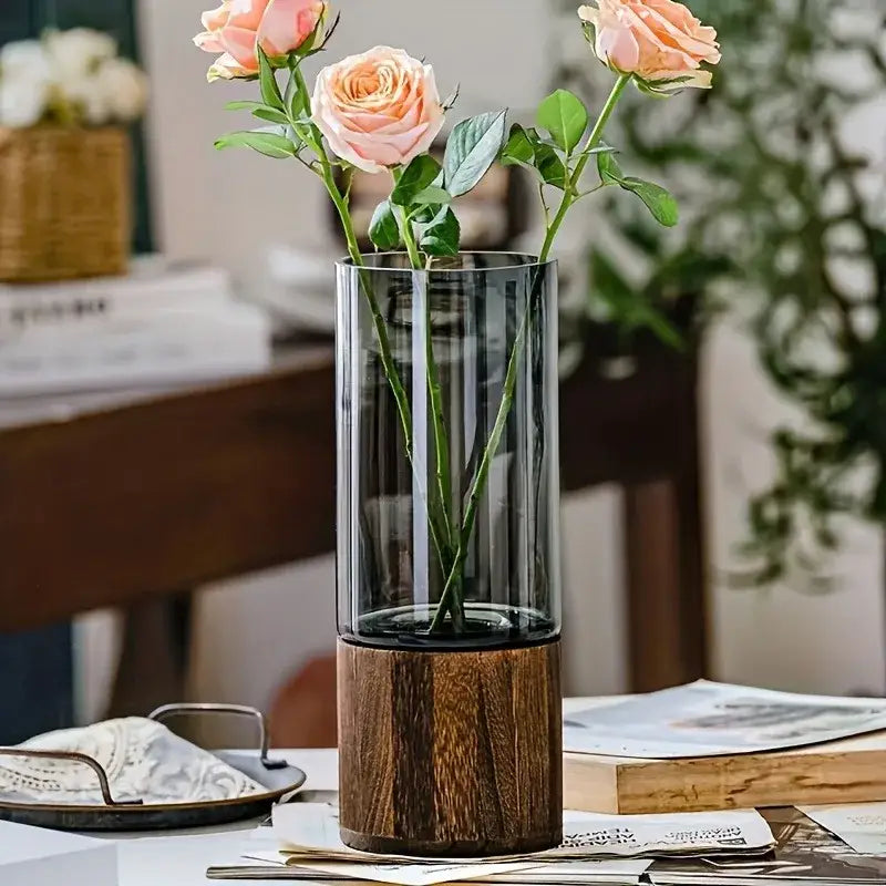 Retro Glass Wood Vase