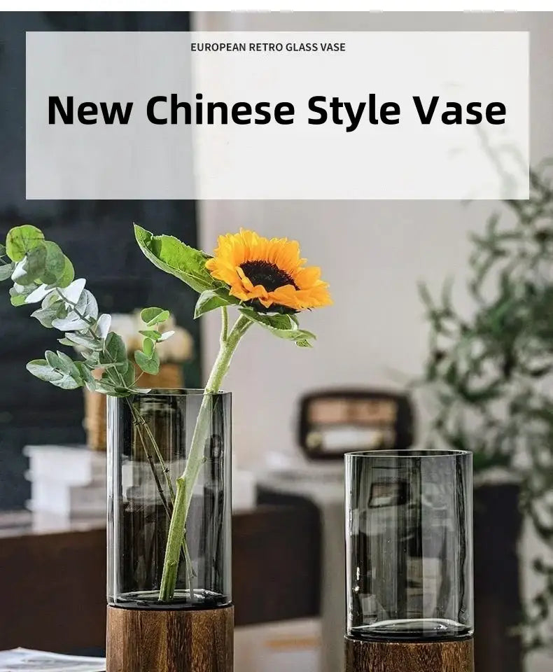 Retro Glass Wood Vase