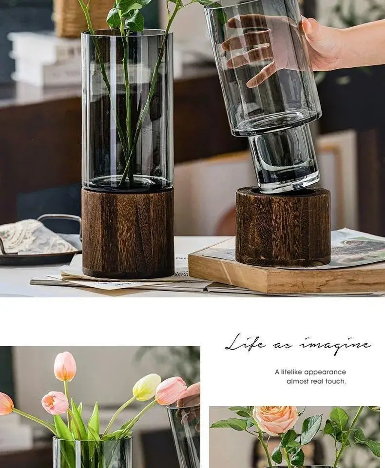 Retro Glass Wood Vase