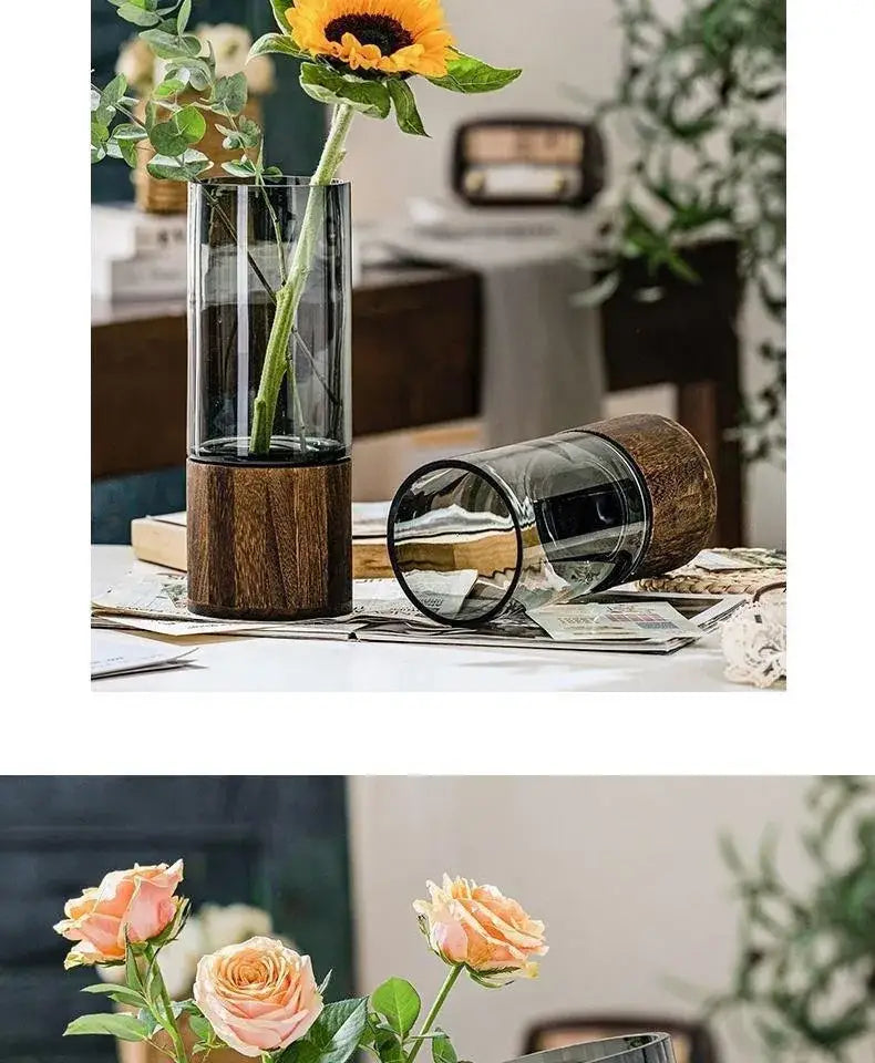 Retro Glass Wood Vase