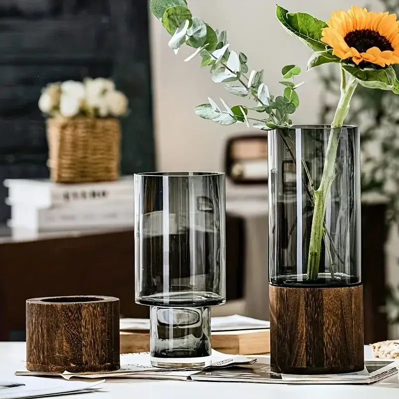 Retro Glass Wood Vase