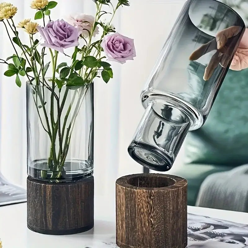 Retro Glass Wood Vase