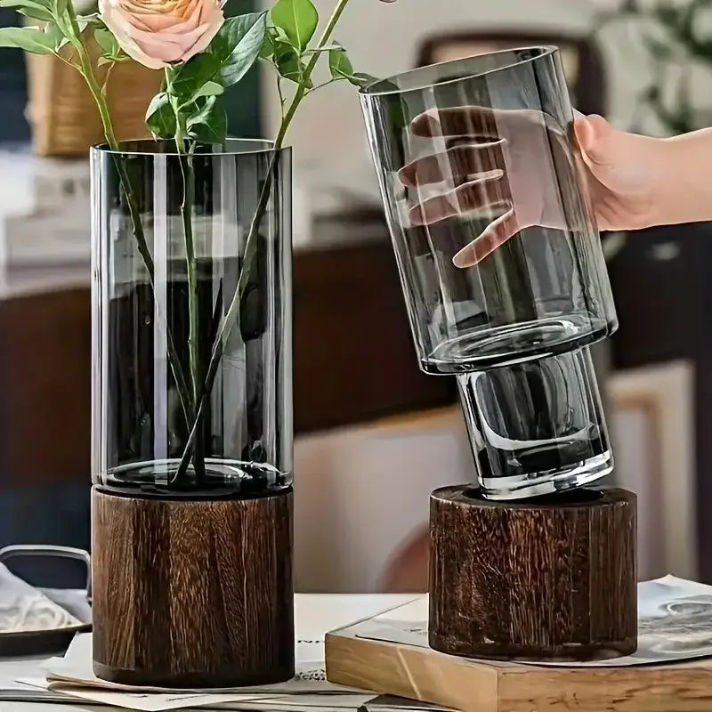 Retro Glass Wood Vase