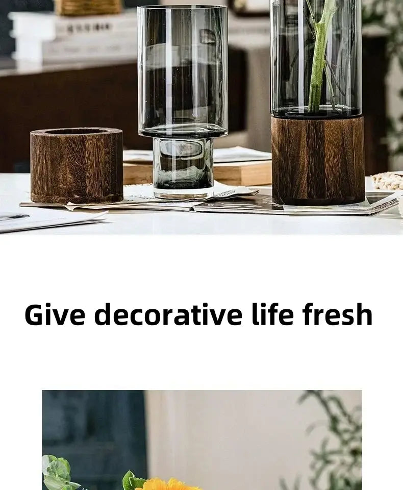 Retro Glass Wood Vase