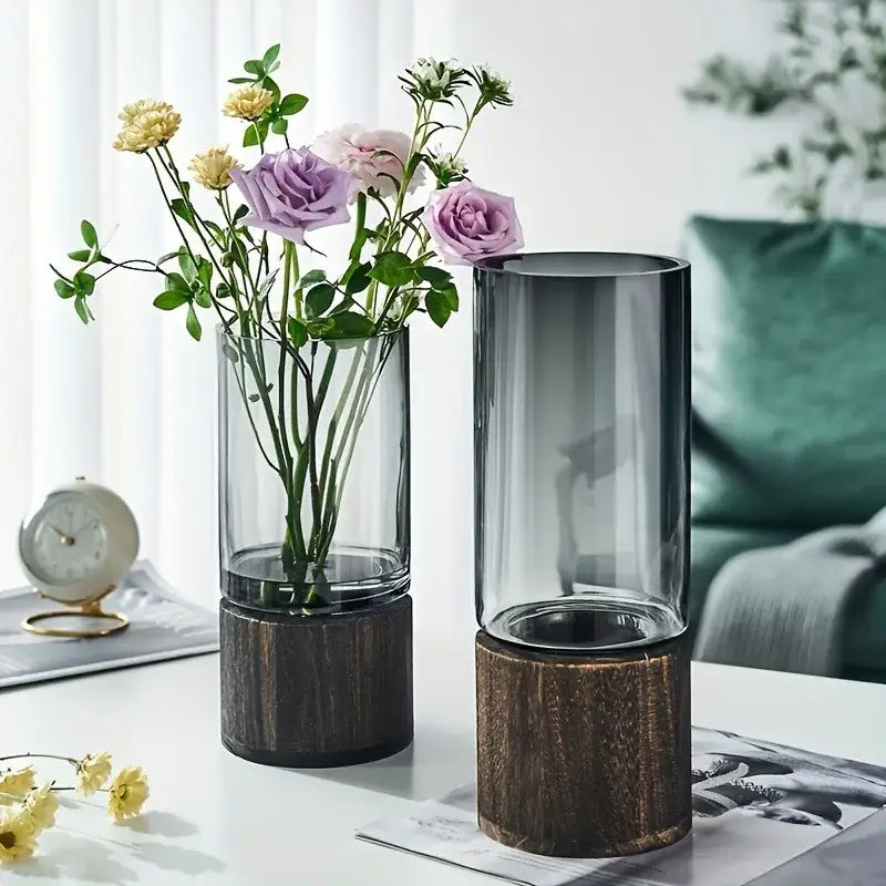 Retro Glass Wood Vase