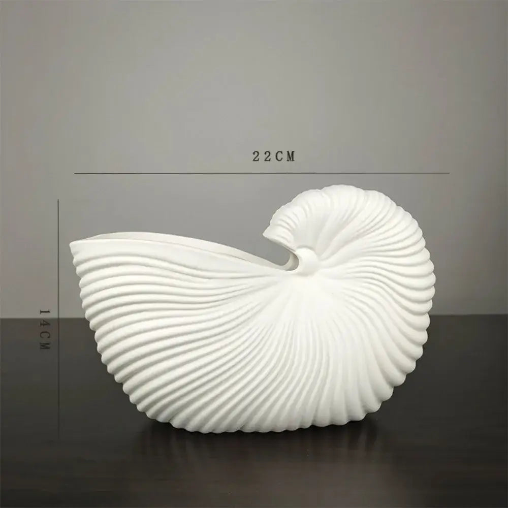 White Ribbed Ceramic Vase Shell Conch Design