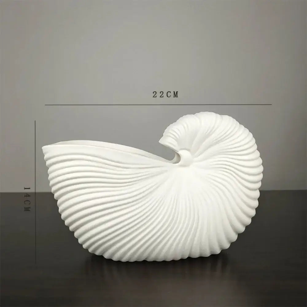 White Ribbed Ceramic Vase Shell Conch Design