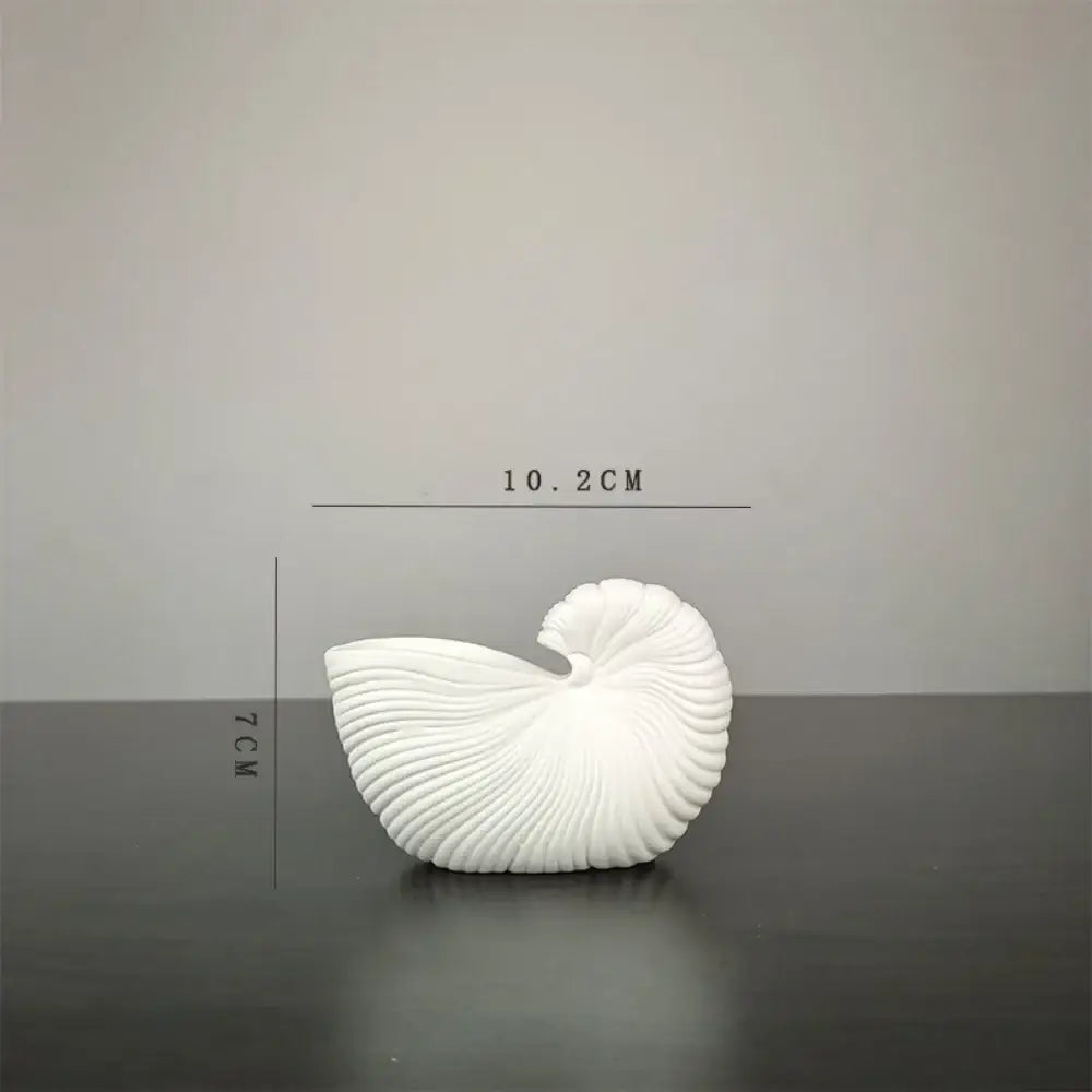 White Ribbed Ceramic Vase Shell Conch Design