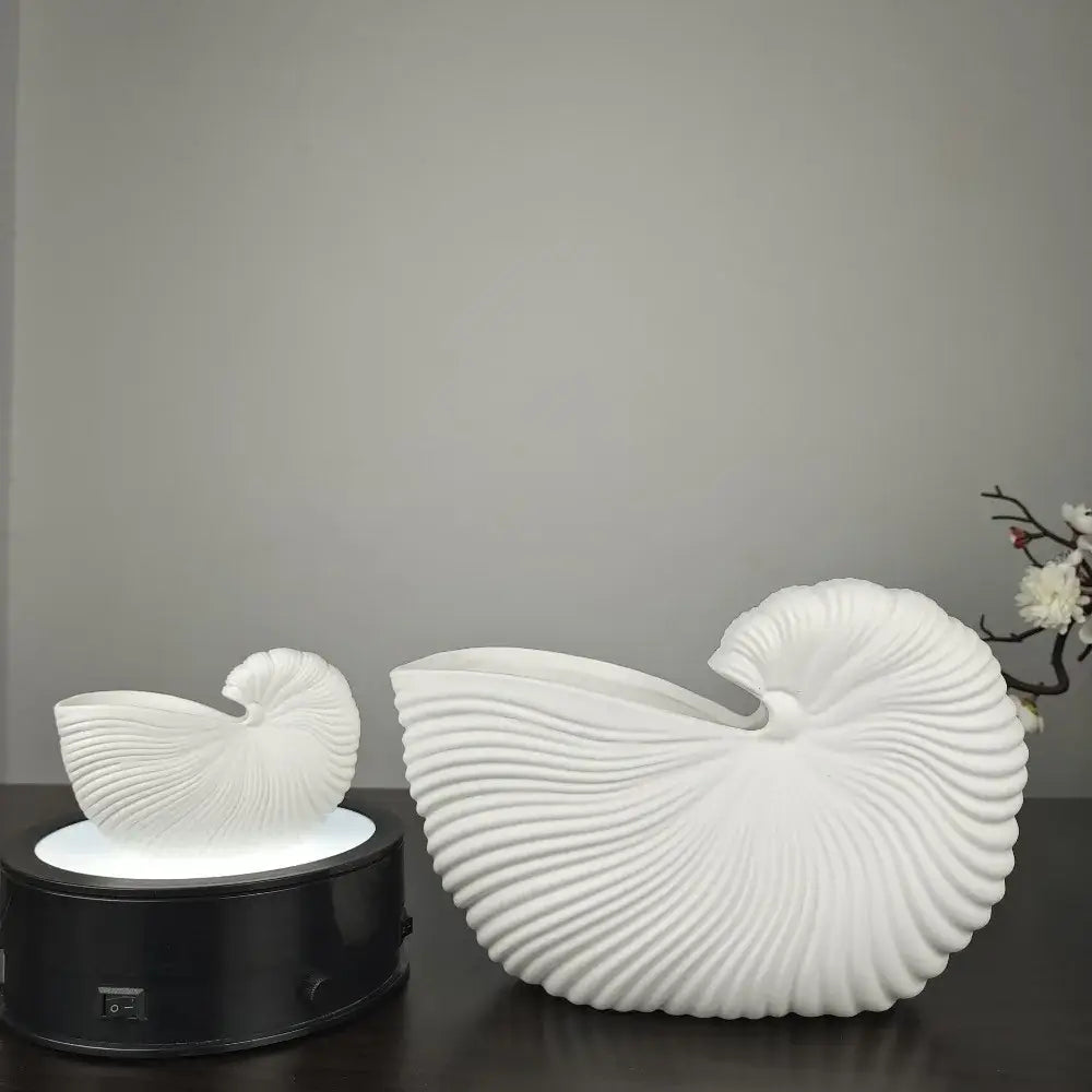 White Ribbed Ceramic Vase Shell Conch Design