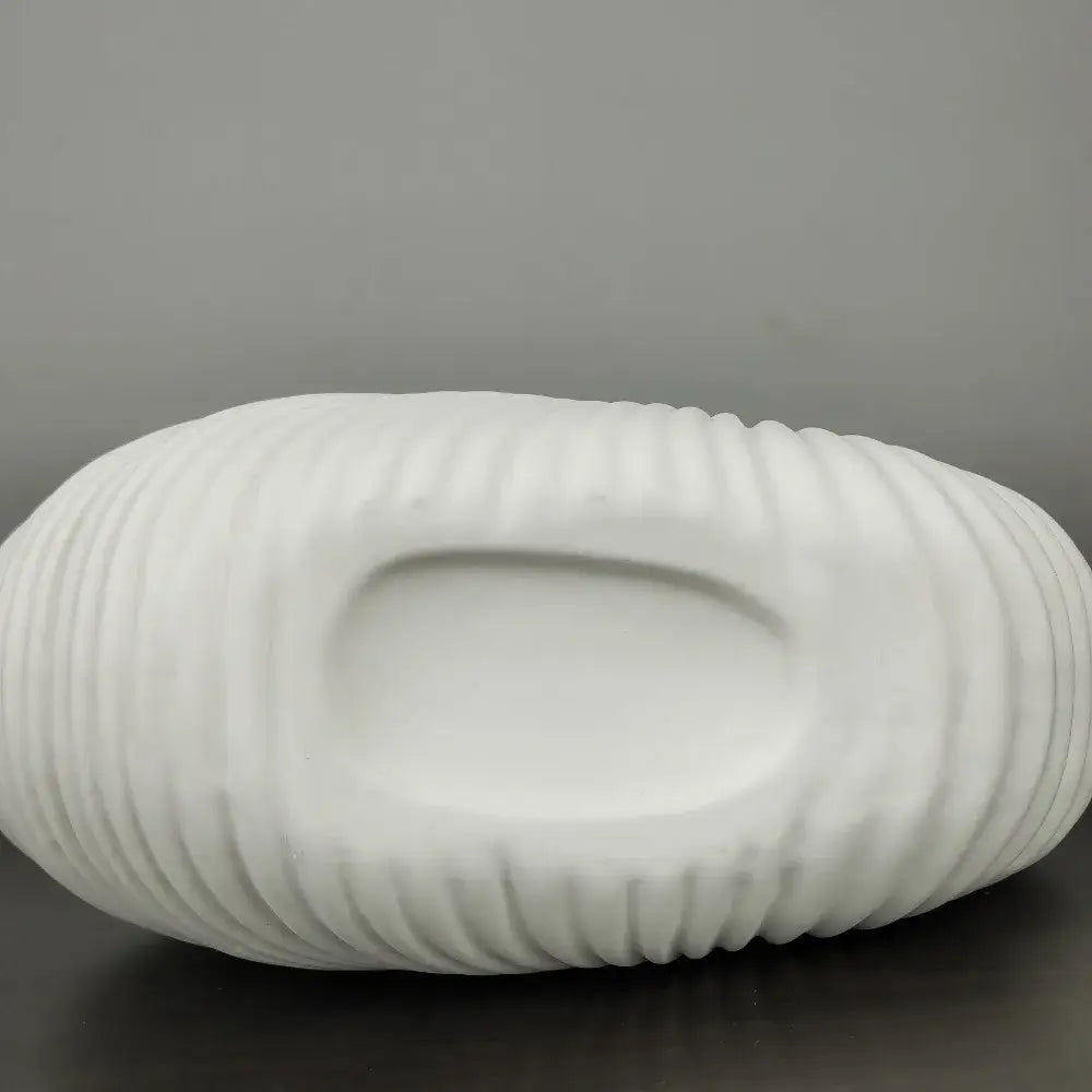 White Ribbed Ceramic Vase Shell Conch Design