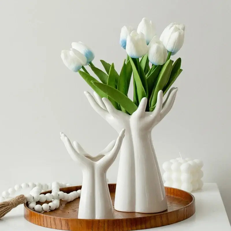 White Ceramic Hand-Shaped Vase Large or Small