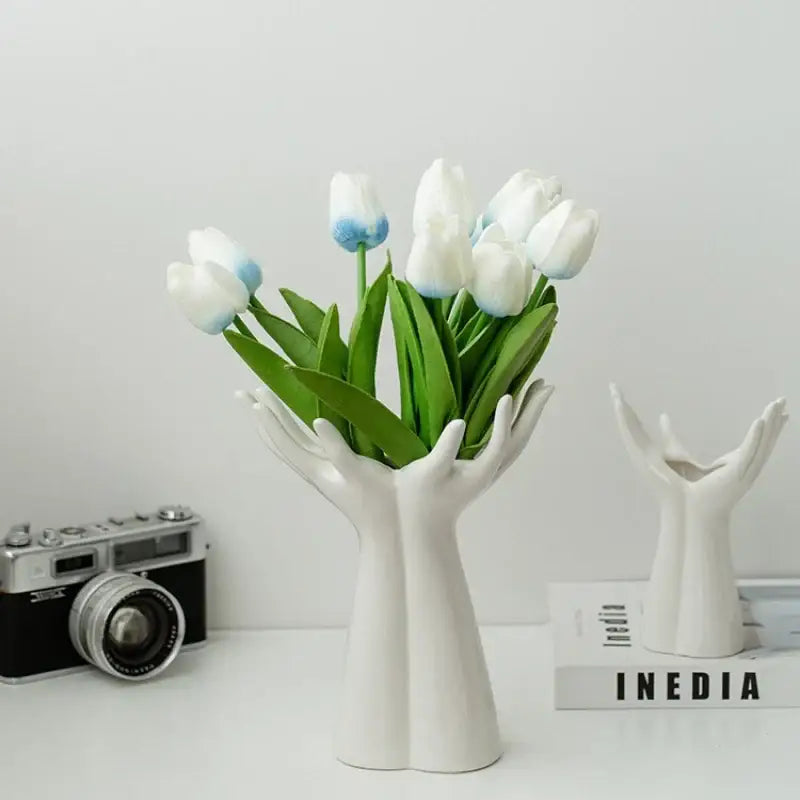 White Ceramic Hand-Shaped Vase Large or Small