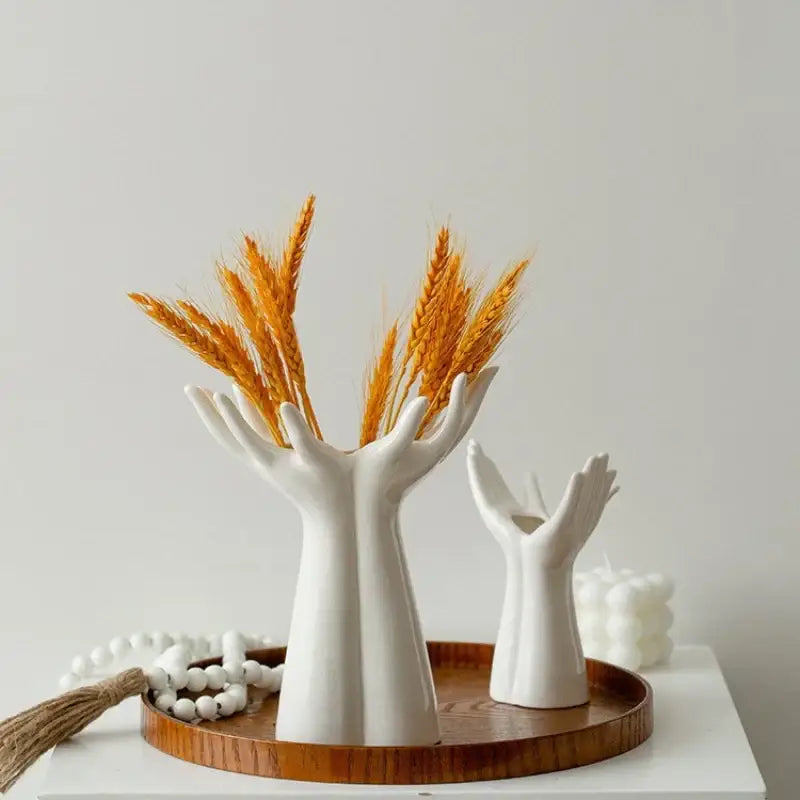 White Ceramic Hand-Shaped Vase Large or Small