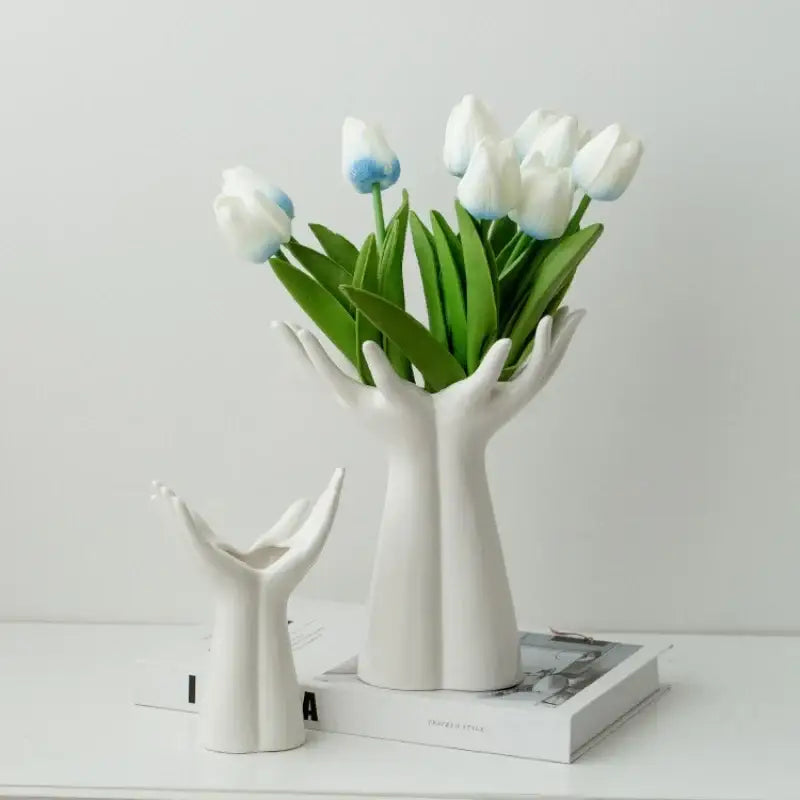 White Ceramic Hand-Shaped Vase Large or Small