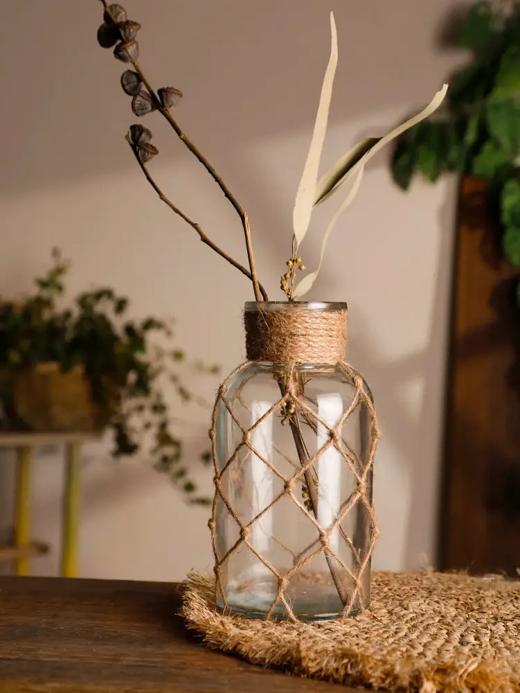 Glass Hemp Hanging Vase