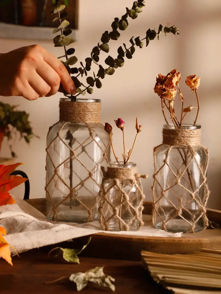 Glass Hemp Hanging Vase