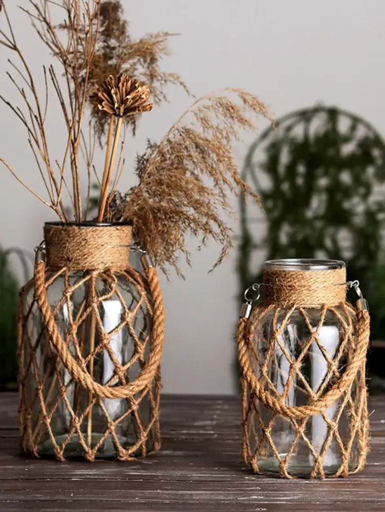 Glass Hemp Hanging Vase