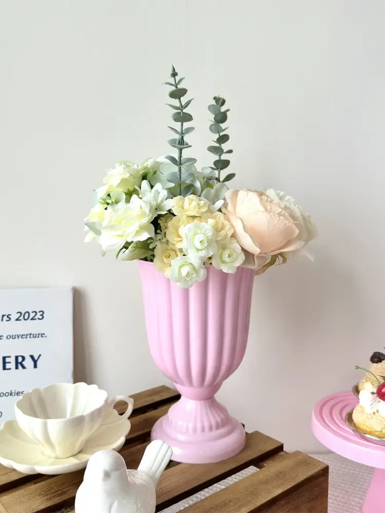 White peach and cream mini flower arrangement living room vase