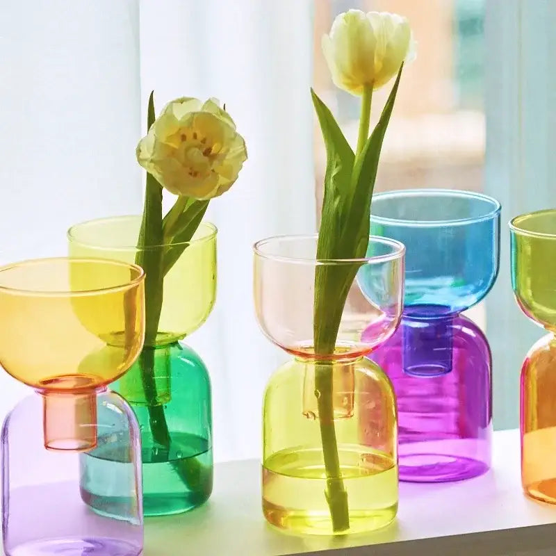 Pink Two-Part Glass Vase Set