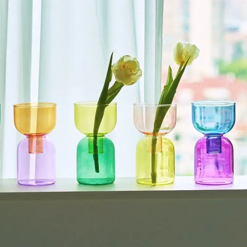 Pink Two-Part Glass Vase Set
