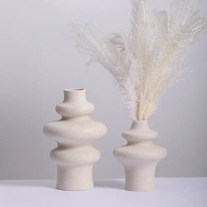 Cream Ceramic Spiral Vase