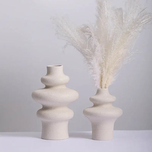 Cream Ceramic Spiral Vase