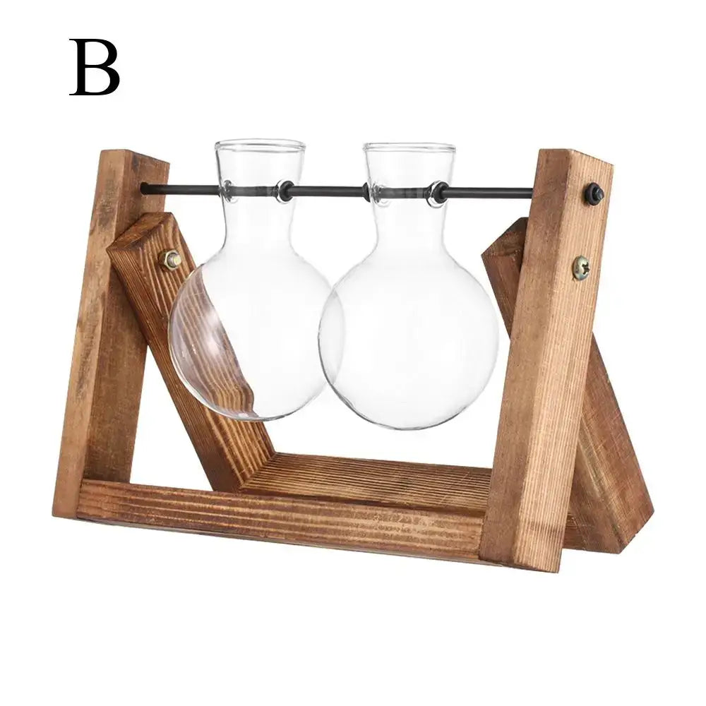 Wood Frame Glass Vase Set