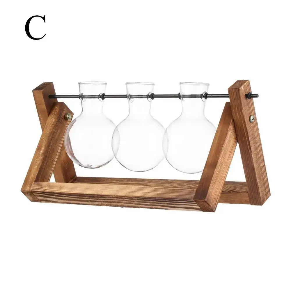 Wood Frame Glass Vase Set