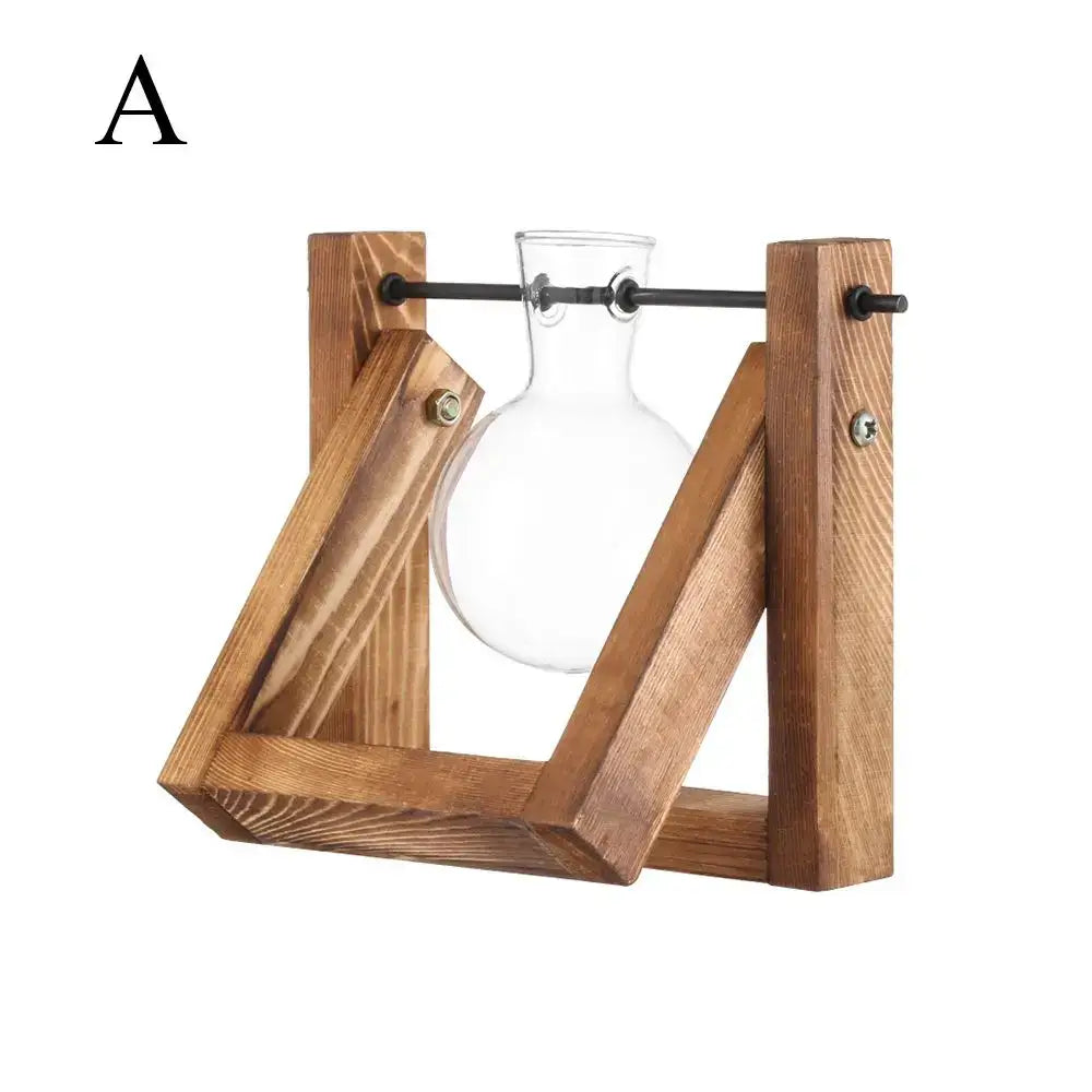 Wood Frame Glass Vase Set