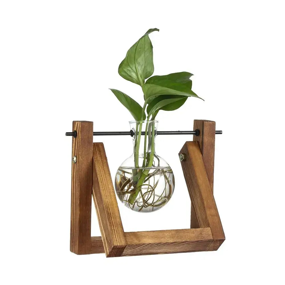 Wood Frame Glass Vase Set