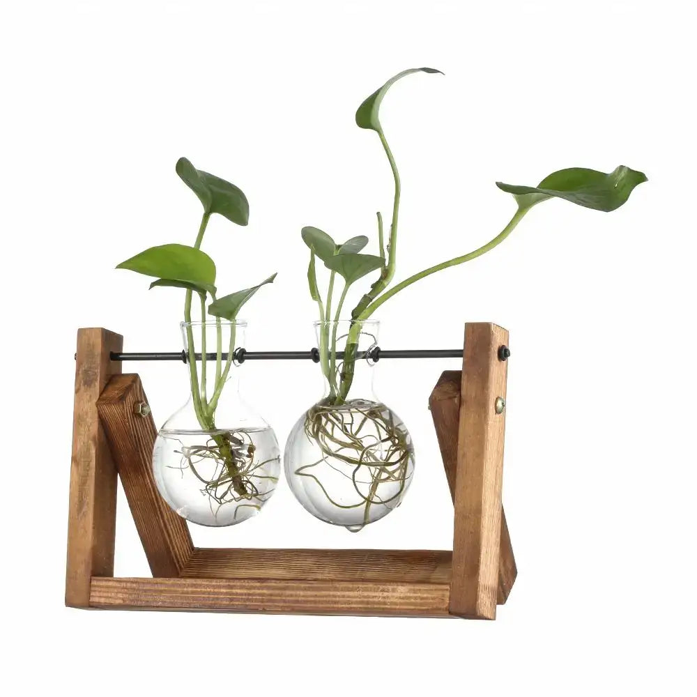 Wood Frame Glass Vase Set