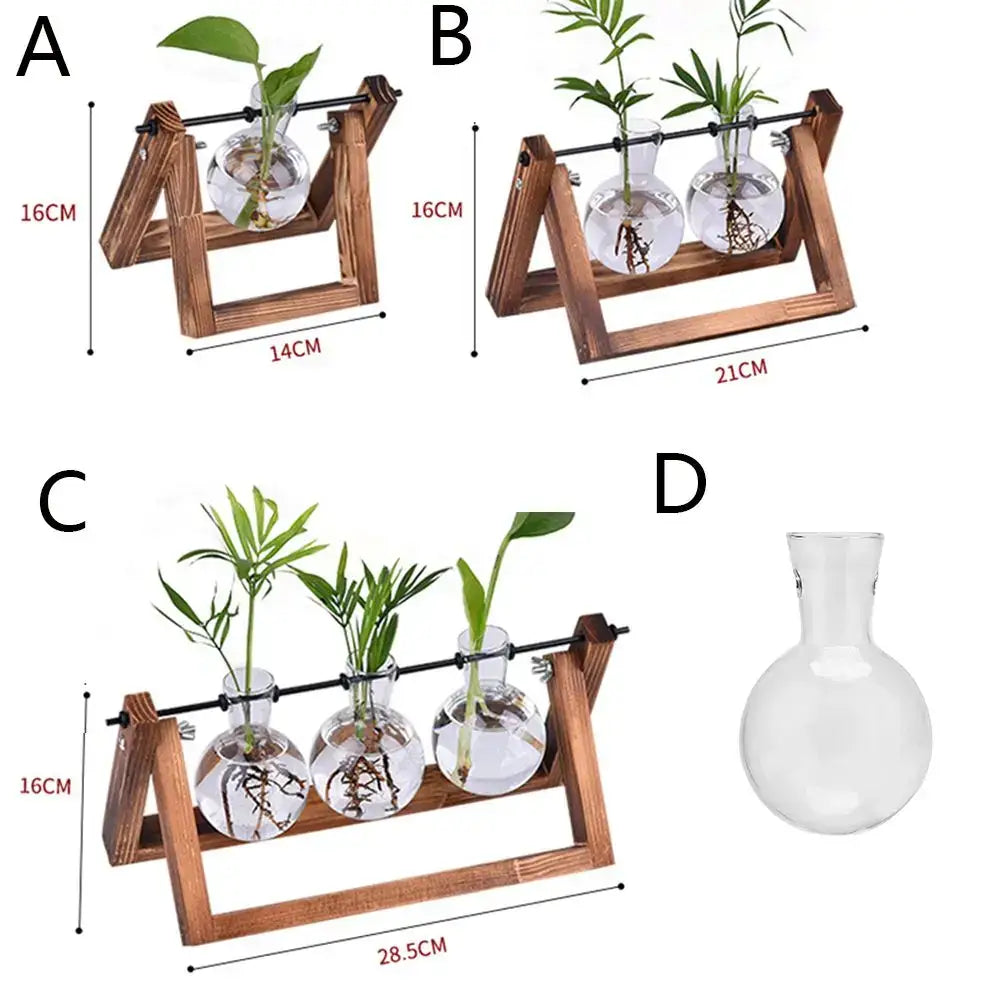 Wood Frame Glass Vase Set