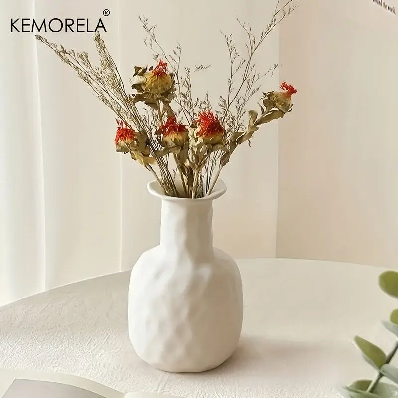 White Nordic Ceramic Vase Circular Hollow Design