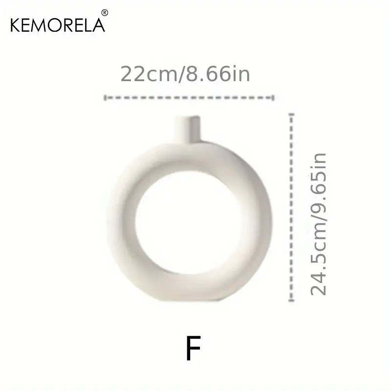 White Nordic Ceramic Vase Circular Hollow Design