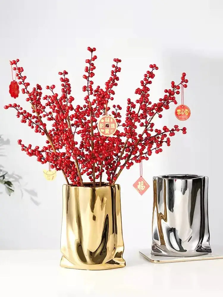 Silver Ruffled Ceramic Vase