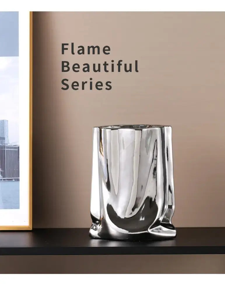 Silver Ruffled Ceramic Vase