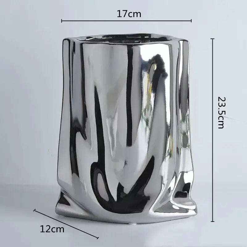 Silver Ruffled Ceramic Vase
