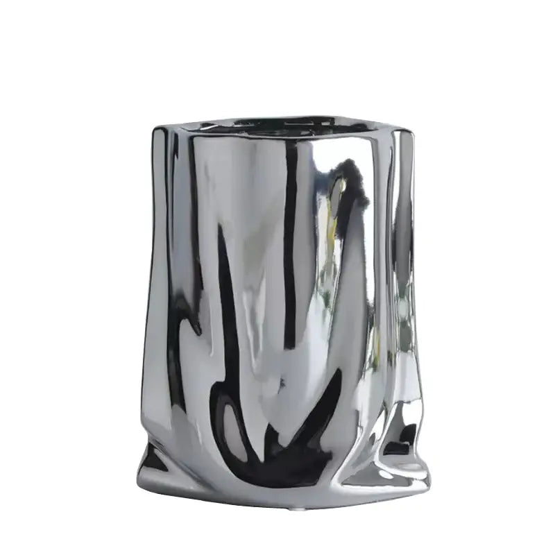 Silver Ruffled Ceramic Vase