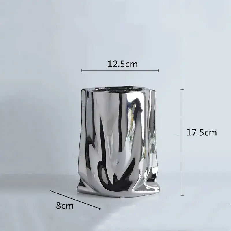 Silver Ruffled Ceramic Vase