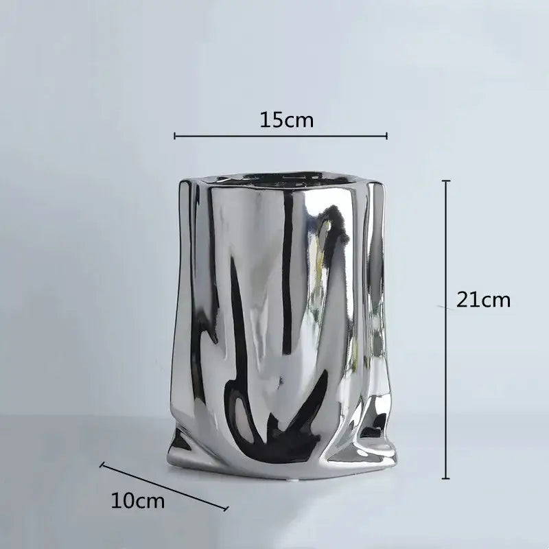 Silver Ruffled Ceramic Vase