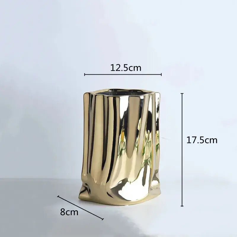 Silver Ruffled Ceramic Vase
