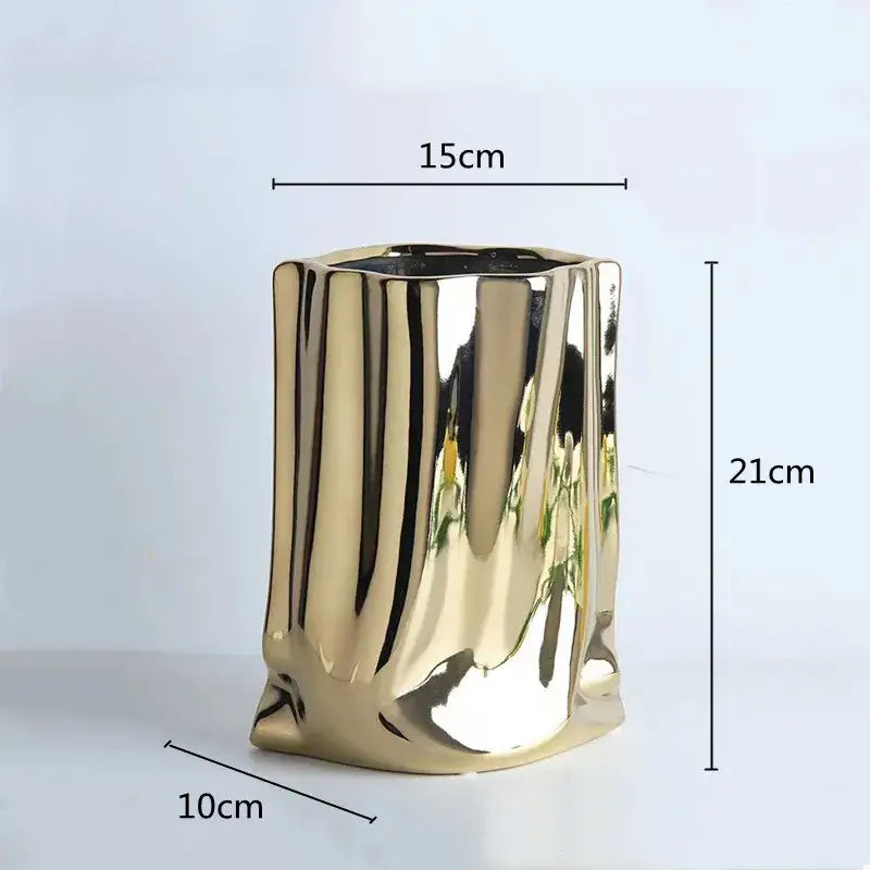 Silver Ruffled Ceramic Vase