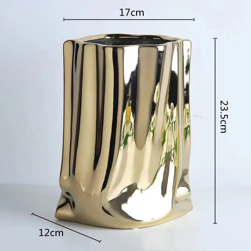Silver Ruffled Ceramic Vase
