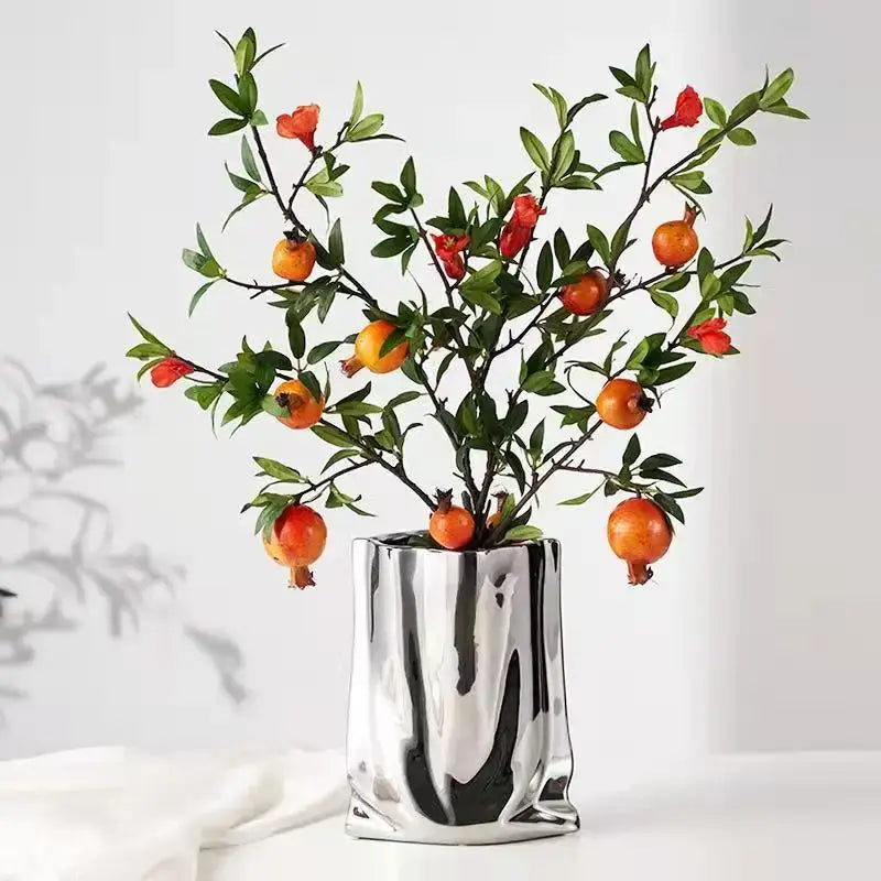 Silver Ruffled Ceramic Vase