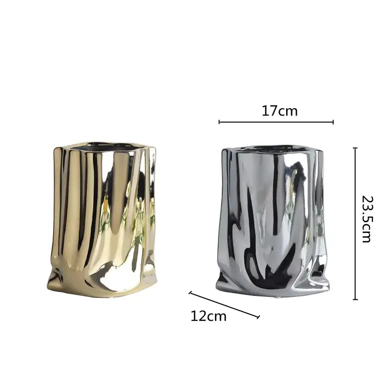 Silver Ruffled Ceramic Vase